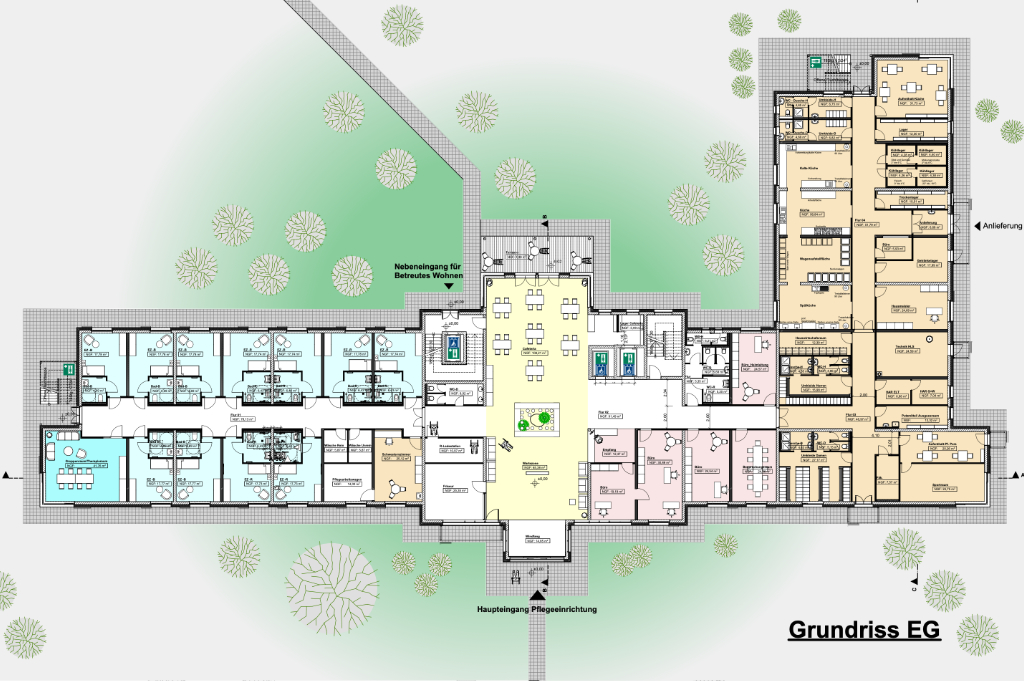 Floor plan of care facility - Assisted living integrated KFW Efficiency House 40 - Conventional construction method